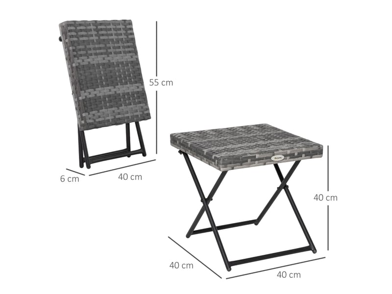 Table basse de jardin pliante avec structure métallique, en résine tressée, pour balcon et terrasse, grise compacte - Conforama E