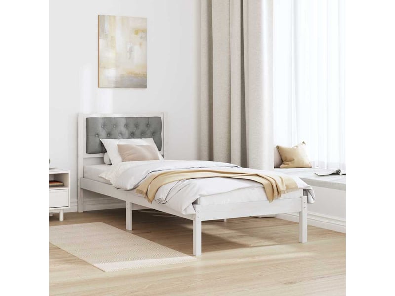 Lit simple- lit adulte - cadre de lit avec tête de lit gris clair 80 x 200 cm pin massif - Conforama C