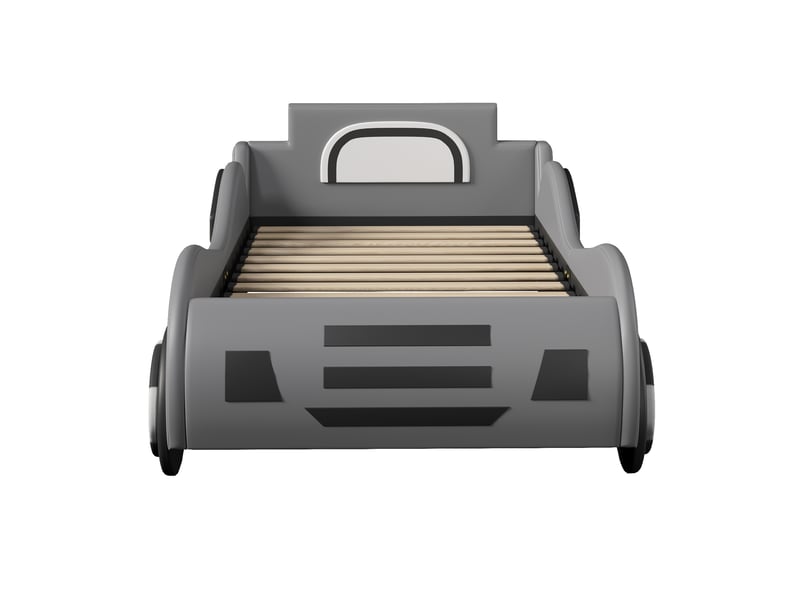 Lit voiture enfant gris 90x200 cm avec lattes et rangement hydraulique, sans matelas - Conforama A