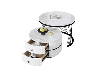 Table basse rond(e) coloris blanc - 60 cmx50 cm