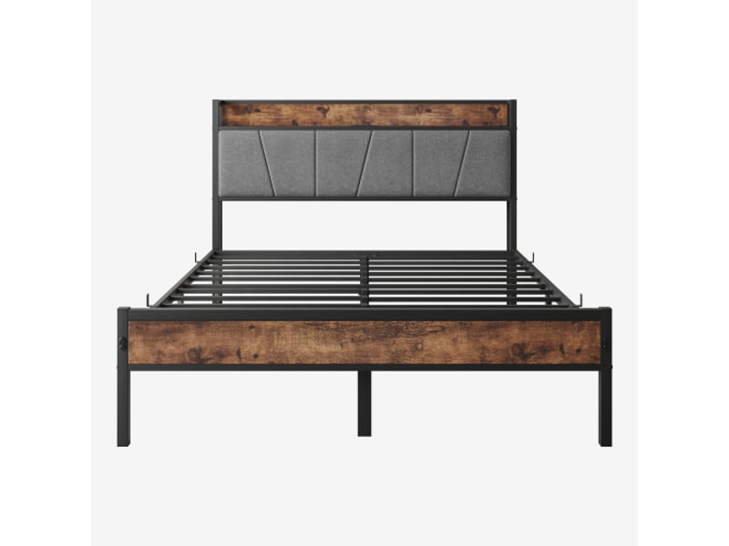  Cadre de lit 120x200 cm avec led et usb, plateforme à lattes métalliques sans sommier, silencieux, montage rapide  - Conforama A