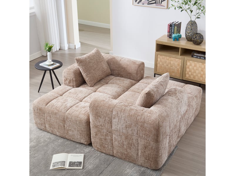 Canapé d'angle gauche fixe 3 places tissu kaki Canapé d'angle marron - Conforama E