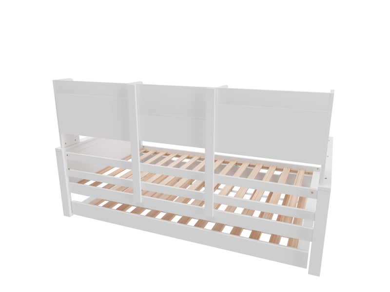  Lit banquette avec lit gigogne et rangement, pin massif blanc, 90x200 cm, sommier à lattes  - Conforama E