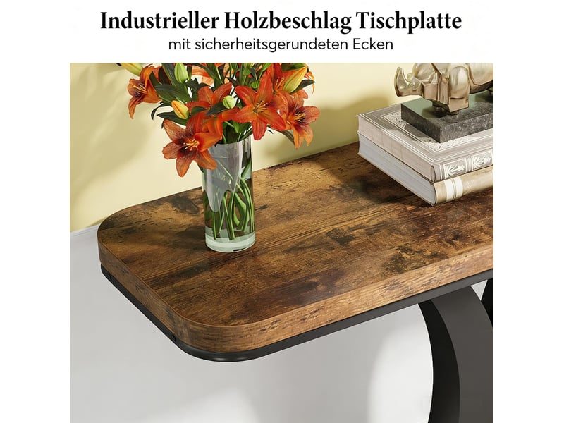  Console d'entrée industrielle avec plateau effet bois et piètement géométrique, en métal et bois, pour salon  - Conforama E