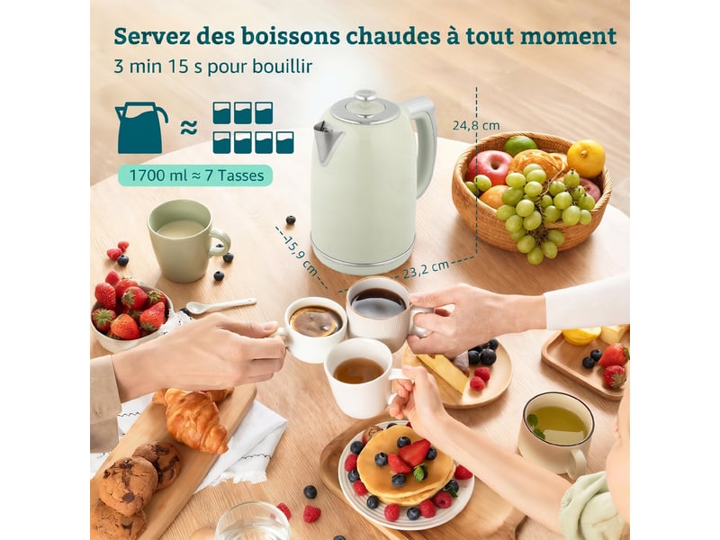  Ensemble bouilloire et grille-pain, gris, bouilloire en acier inoxydable 1,7 l et 2200 w et grille-pain à 2 tranches  - Conforama C