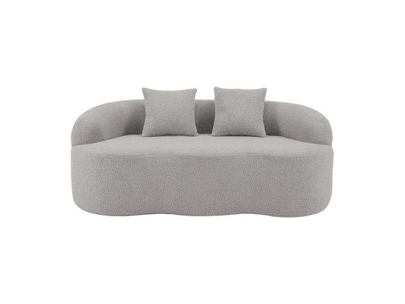 Canapé droit 2 places courbé avec accoudoirs ronds - coussins intégrés, mousse et ressorts gris clair 67×61×48 cm - Conforama A