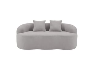 Canapé droit 2 places courbé avec accoudoirs ronds - coussins intégrés, mousse et ressorts gris clair 67×61×48 cm