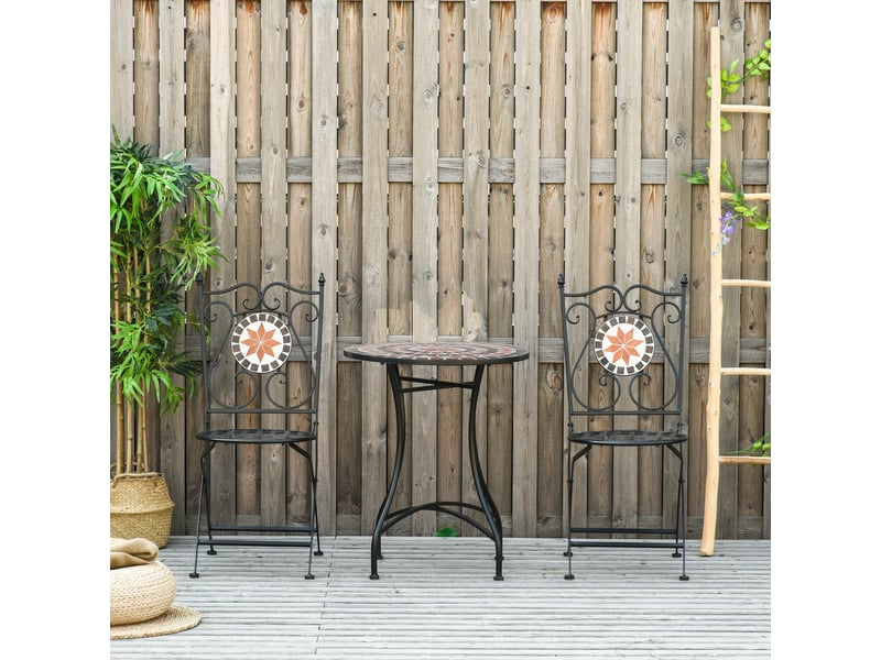 Ensemble de mobilier de jardin 3 pièces comprenant 2 chaises pliantes et 1 table basse, en métal et céramique. - Conforama C
