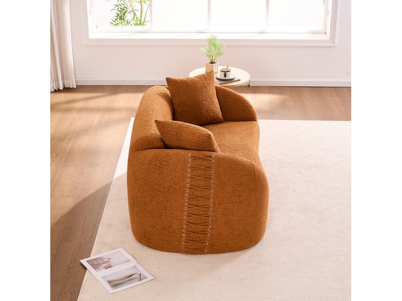 Canape droit moderne 2 places 155x90x67 cm compressé, incurvé, mousse et tissu chenille couleur orange - Conforama D