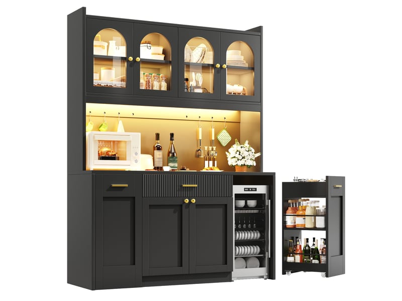  Buffet de cuisine haut 120 cm noir, armoire de cuisine avec led rgb (sans matelas).  - Conforama A
