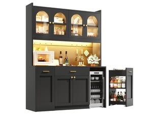 Buffet de cuisine haut 120 cm noir, armoire de cuisine avec led rgb (sans matelas).