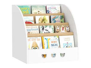 Étagère à jouets pour enfants, 4 niveaux, pour chambre d'enfant ou salle de jeux, 60 x 53 x 60 cm, blanc et naturel