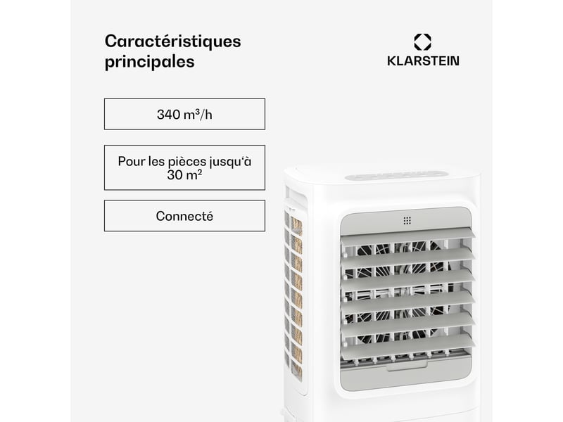 Klarstein breezcube rafraîchiseur d'air connecté à eau 340 m³h 30 m² 3 modes 50 w blanc - Conforama B