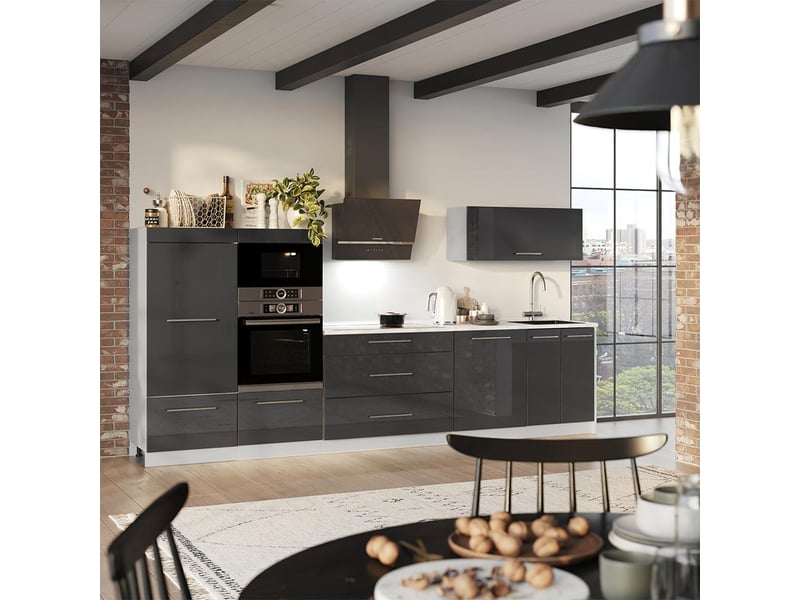  Vicco cuisine, anthracite haute brillanceblanc, 340cm sans pt  - Conforama C