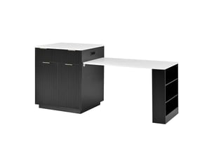 Îlot de cuisine noir extensible 127,5-205 cm avec led, prises usbtype-c et rangements