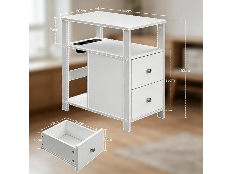  Table d'appoint, 60x60 cm, 1 pièce avec prises, panneau e1, blanc  - Conforama C