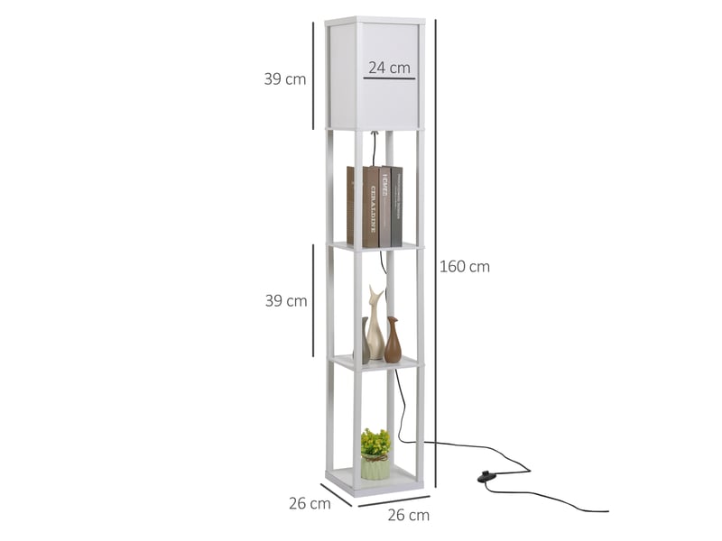  Lampadaire avec compartiments de rangement, lampe moderne en bois, ampoule e27, pour salon, chambre, bureau, blanc  - Conforama E