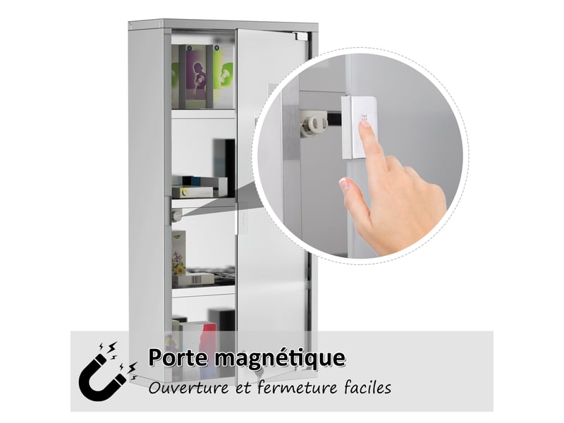  Armoire à pharmacie murale avec serrure, acier inoxydable brossé, 3 étagères, 30 x 12 x 60 cm  - Conforama W