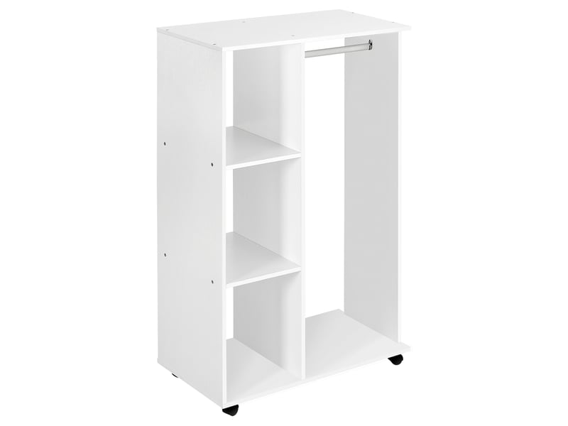  Portant à vêtements penderie mobile avec roulettes 3 étagères latérales + grand espace penderie panneaux particules blanc  - Conforama A