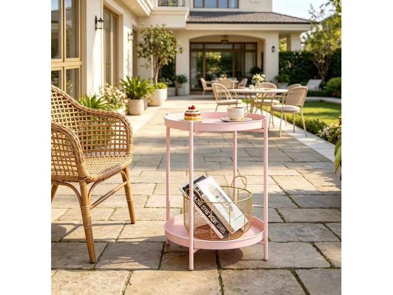  Bout de canapé 44x44x53 cm, table de salon, meuble d'appoint, rangement déco, pratique, fonctionnel, en métal, rose  - Conforama D
