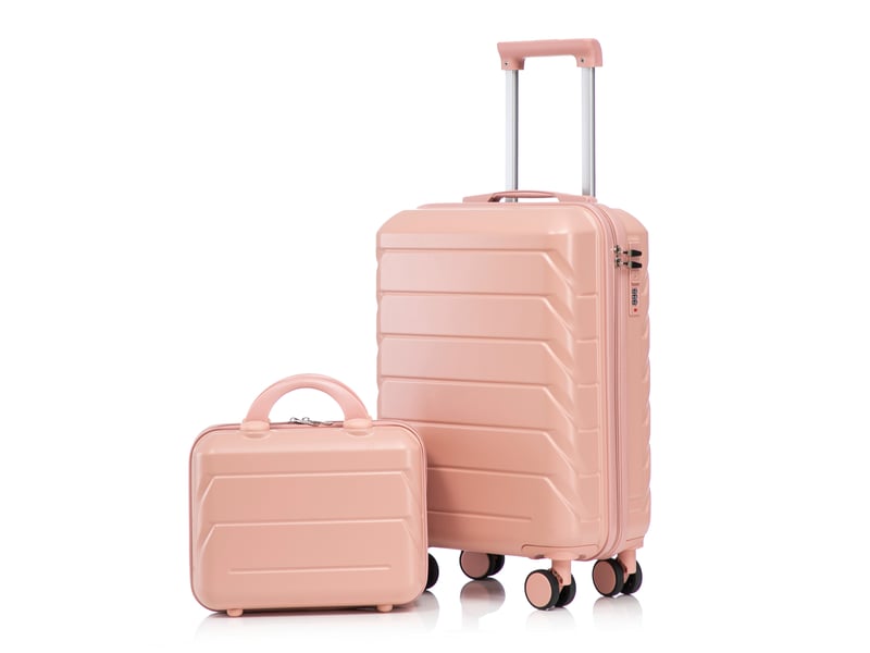  Set 2 pièces valise et trousse,19 pouces et 14 pouces,à roulettes,abs,rose  - Conforama A