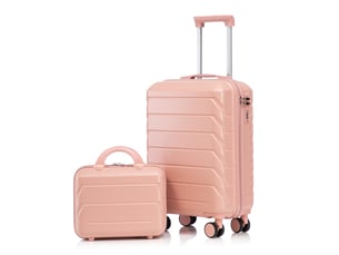 Set 2 pièces valise et trousse,19 pouces et 14 pouces,à roulettes,abs,rose