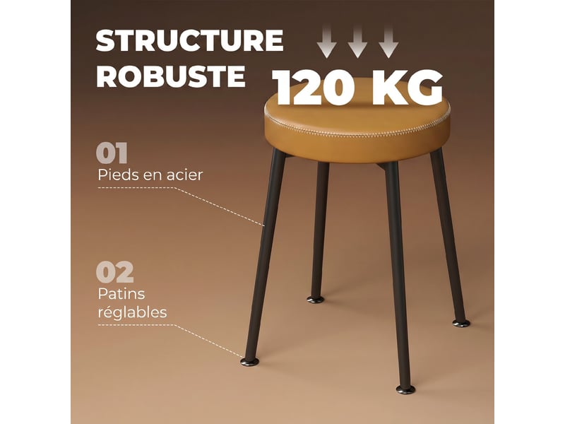 Lot de 2 chaises de salle à manger rondes, marron et noir, chaises de cuisine empilables avec assise rembourrée en pu  - Conforama E