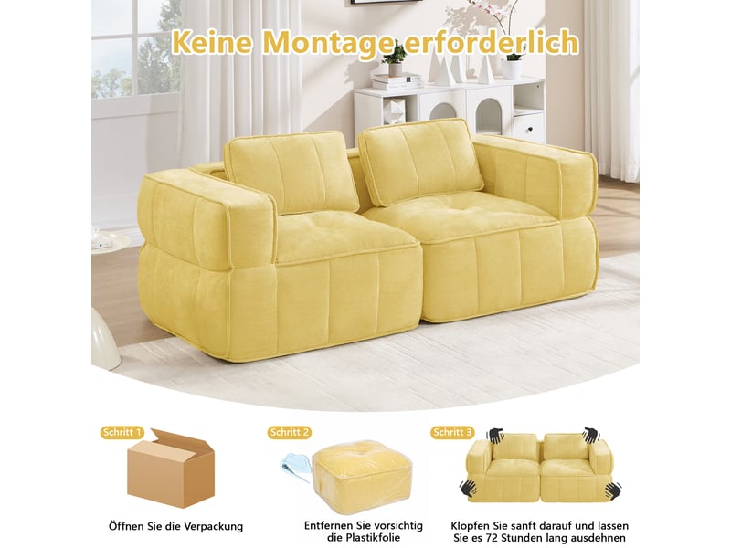 Canapé modulable 2 places en polyester,198x93x67cm,canapé à compression sans montage,mousse haute densité 32d,assise profonde,jaune - Conforama D