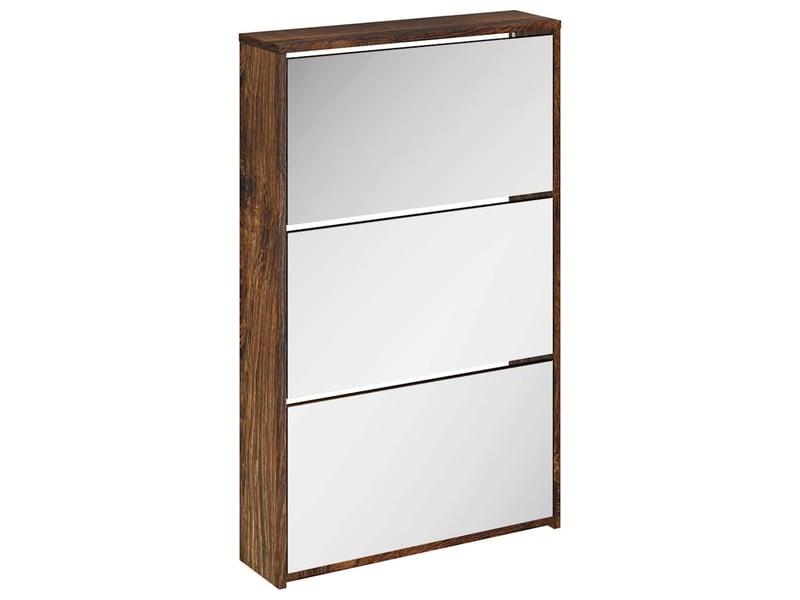  Meuble à chaussure, armoire à chaussures miroir 3 niveaux chêne fumé 63x17x102,5 cm  - Conforama A