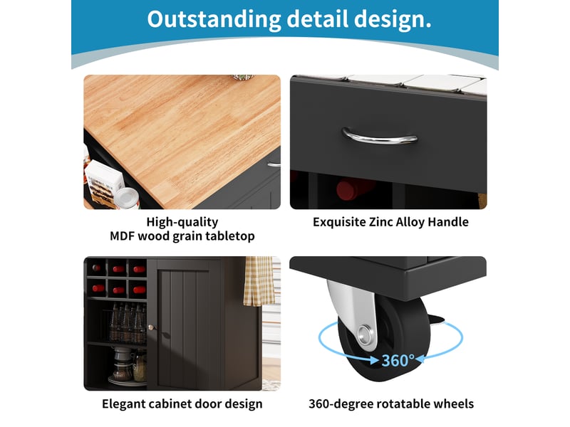  Îlot de cuisine noir 102x45 cm – plan de travail et rangements intégrés, meuble cuisine moderne  - Conforama D