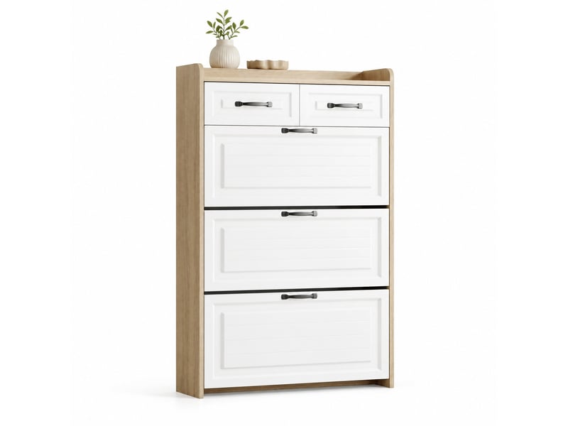  Meuble à chaussures ulevr à 3 abattants et 2 tiroirs, 80 x 23,5 x 131 cm, panneau de particules blanc et naturel  - Conforama A