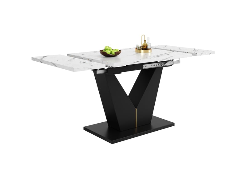 Table à manger extensible, 99-159x75 cm, table de cuisine plateau, plateau mdf, piètement métal, coloris blanc et noir  - Conforama A