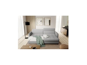 Canapé d'angle droit fixe <strong></strong> <strong></strong> 3 places Polyester gris avec coffre de rangement