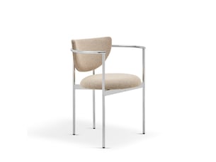 Fauteuil de salle à manger avec accoudoirs et dossier boucle  - structure en acier inoxydable, tissu beige kaki clair