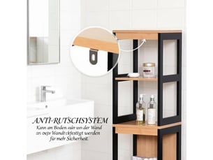 Étagère de salle de bain - multifonctionnelle avec tiroirs - bambou et mdf - dimensions - noir et naturel