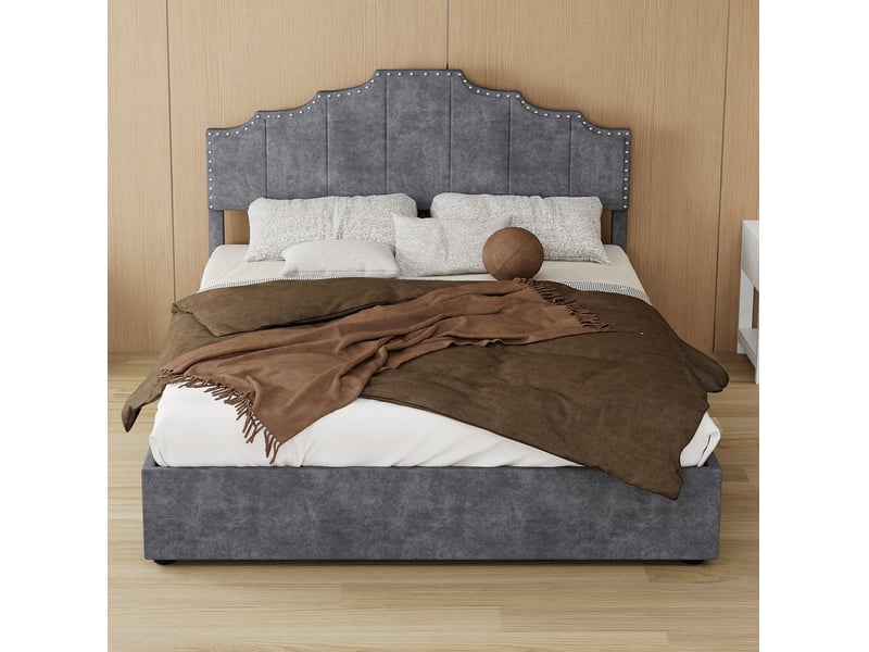 Lit 140 x 200 cm gris avec matelas inclus - Conforama D