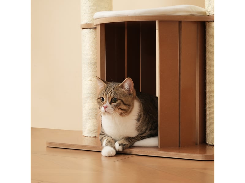 Cat tree 135cm avec troncs xxl ø12cm, 3 plateformes & niche, matériau étanche avec tapis amovibles & anti-bascule, stable & robuste - moderne BUBBLY - Conforama E