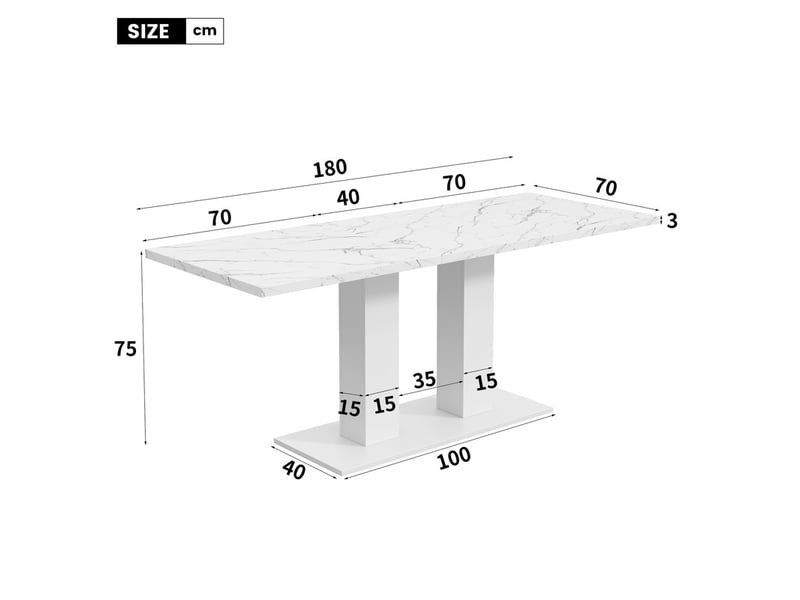 Ensemble table et chaises 6-8 pers, table extensible 140/180x70cm blanche, style épuré, 6 chaises velours beige/doré  - Conforama C