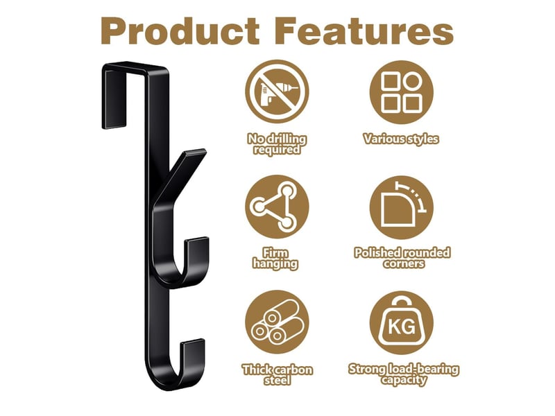  4 pcs crochets de porte, crochet de vertical à suspendre, à vêtements pour et armoire, pour salle de bains, bureau et cuisine, noir  - Conforama D