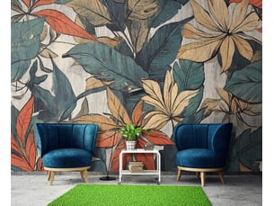 Papier peint panoramique intissé feuilles abstrait vert - 350x250 cm - papier peint chambre et salon