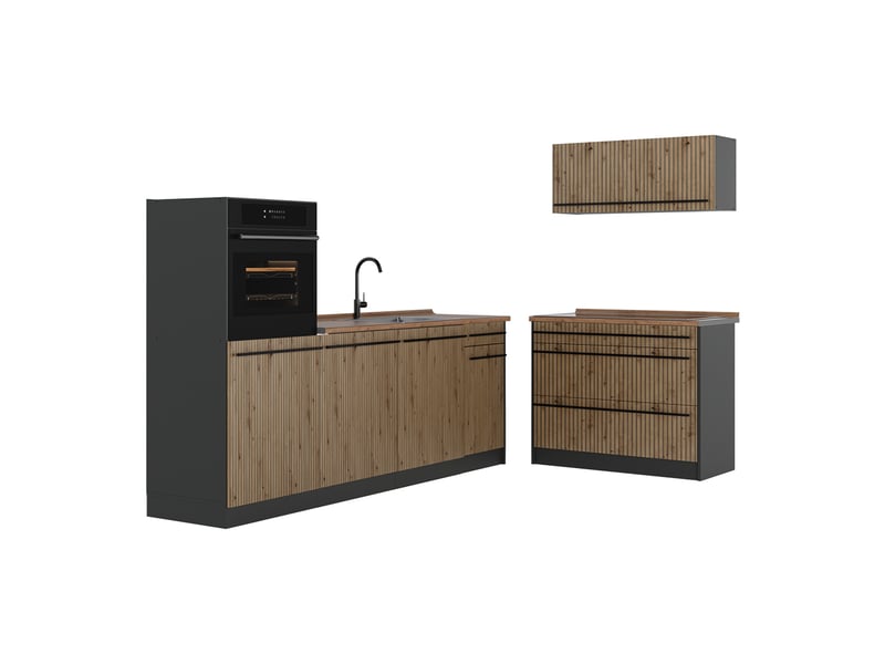  Vicco cuisine, chêne artisananthracite, 220cm plan de travail chêne doré  - Conforama A