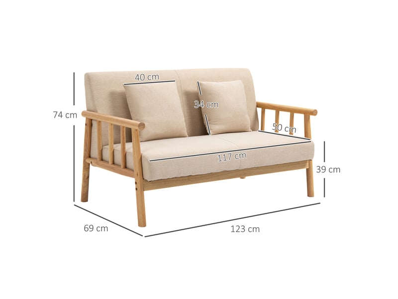  Canapé 2 places 123x69x74 cm avec 2 coussins bois beige  - Conforama E