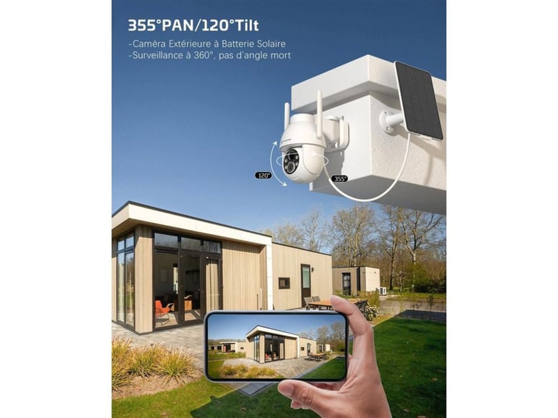  Caméra de surveillance solaire 2k ptz wifi 2 caméras détection humaine ia ip66 5200 mah blanc 149519_AABWI01400_6_DROPFR - Conforama C