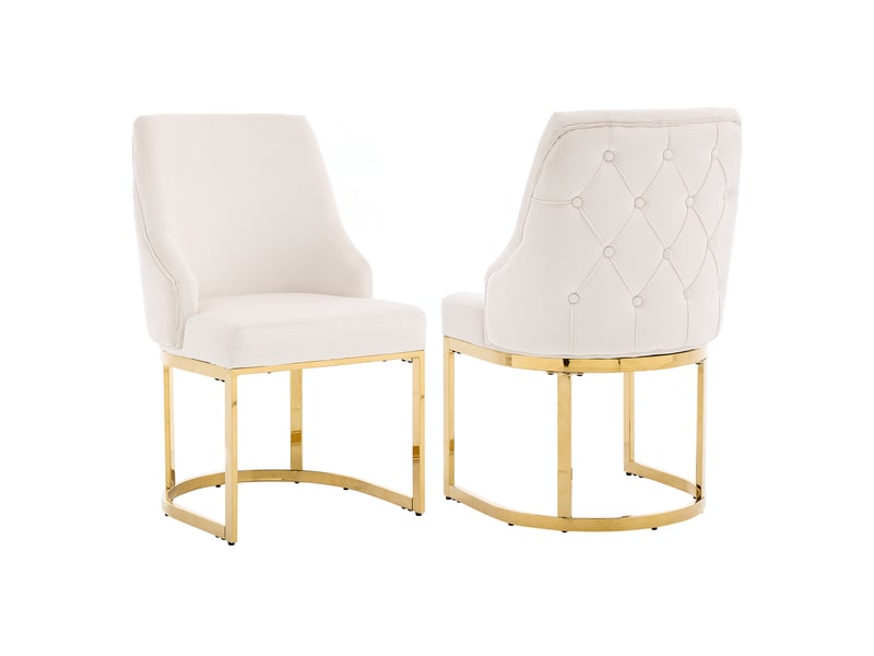  Chaises de salle à manger 2 pièces confortables respirantes style moderne pieds dorés velours beige doré  - Conforama A