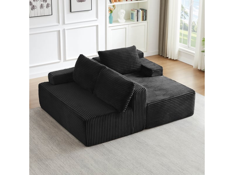 Canapé d'angle l 238x152 cm modulable - assise profonde style cloud avec ressorts ensachés - velours côtelé noir - Conforama D