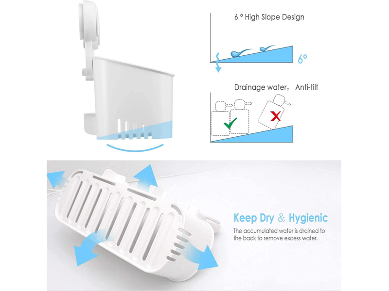  Support de douche à ventouse, sans perçage, pour salle de bain et cuisine, panier de rangement – 40 cm, blanc  - Conforama E