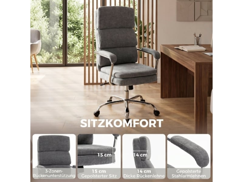  Chaise de bureau ergonomique pivotante à 360°, réglable en hauteur, pour télétravail, gris  - Conforama B