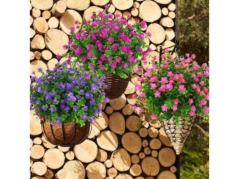  Fleurs artificielles, 8 paquets fausses fleurs d'eucalyptus bouquets de fleurs de lotus en plastique pour jardin intérieur et extérieur porche patio bureau décoration de la maison ( rose rouge)  - Conforama E