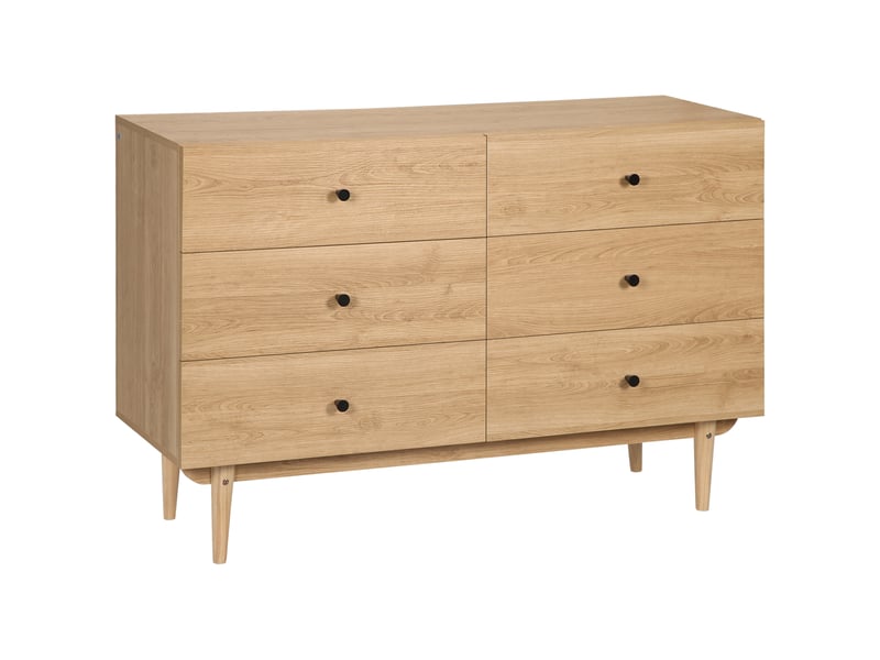  Commode 6 tiroirs meuble de rangement pieds en bois massif 120 x 40 x 80 cm couleur bois  - Conforama A