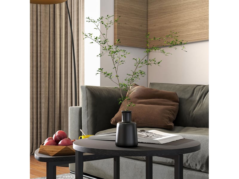  Table basse ronde gigogne 2 pièces 45x48 cm et 42x40 cm design industriel panneau de particules et métal noir  - Conforama C